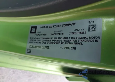 2015 Chevrolet Spark Ls Cvt из США, поврежденный, VIN KL8CB6S90FC730691